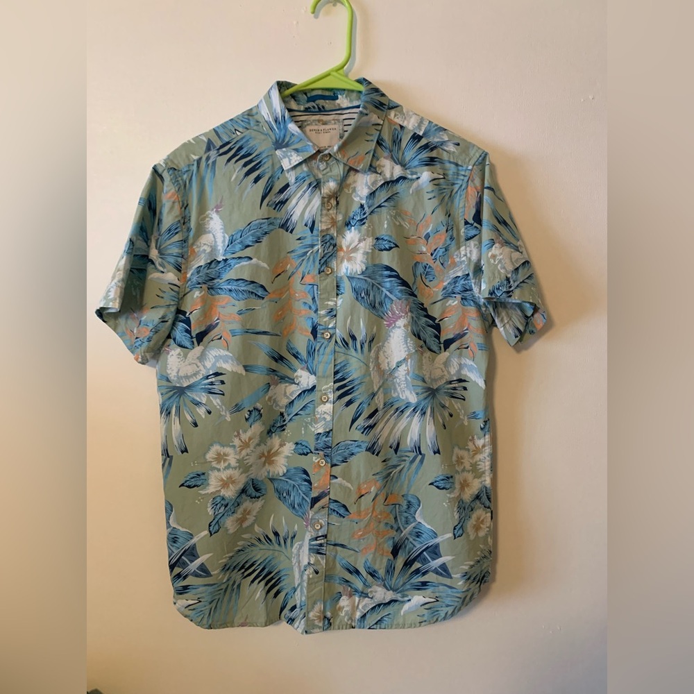 Denim & Flower Tropical Blue and Orange Shirt